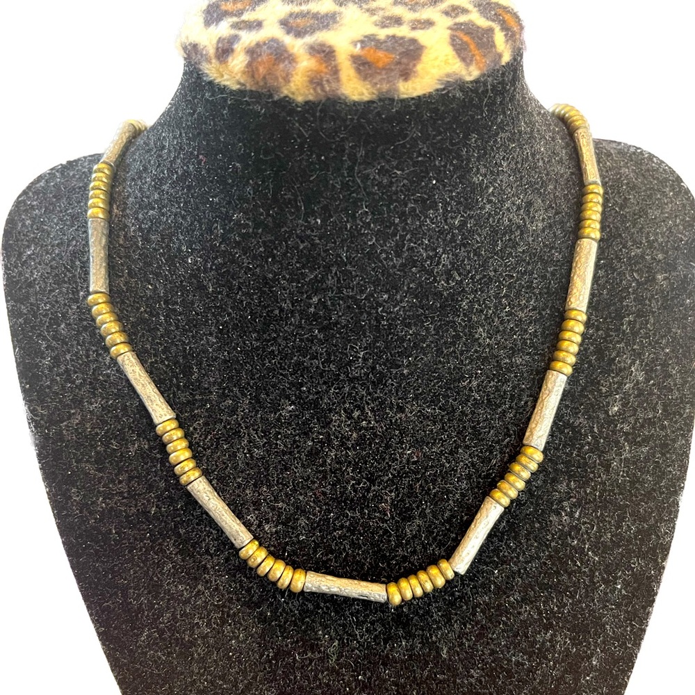 Beaded metal and brass necklace